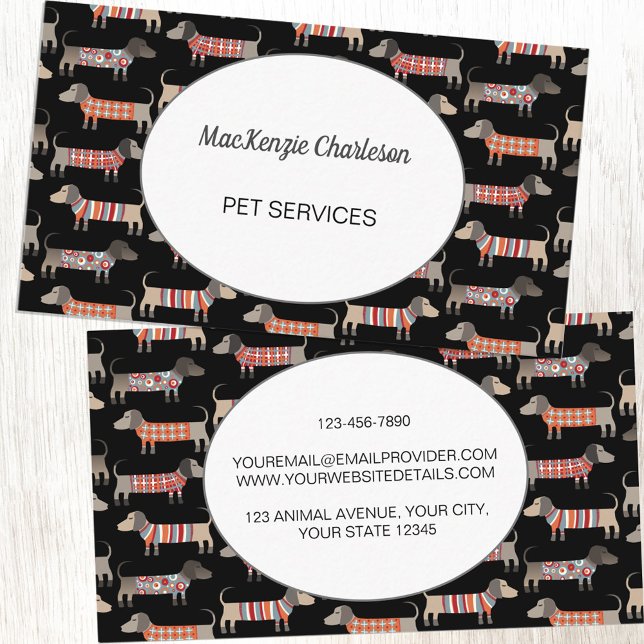 Chien assis Dachshund Saucisse Carte de visite de  (Dachshund dog animal pet services business card)