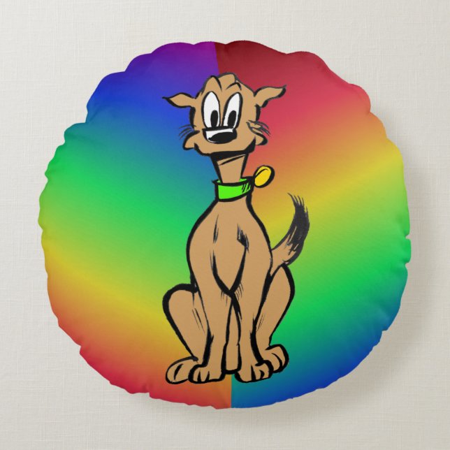 Chien assis mignon, Coussin rond pour enfants arc- (Devant)
