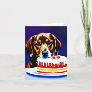 Chien avec gâteau d'anniversaire Carte de voeux pl