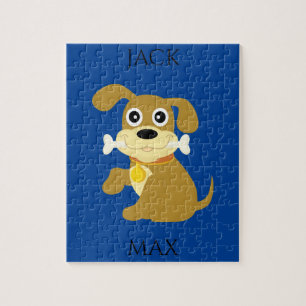 CHIEN AVEC PUZZLE D'OS. NOM DE L'ENFANT ET DU CHIE