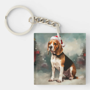 Chien beagle à Noël de neige