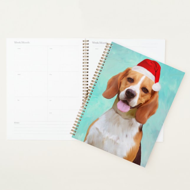 Chien beagle Noël Portrait de chapeau de Noël (Devant avec enveloppe)
