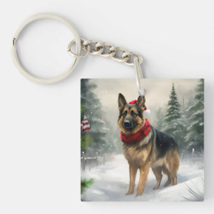 Chien berger allemand dans la neige de Noël
