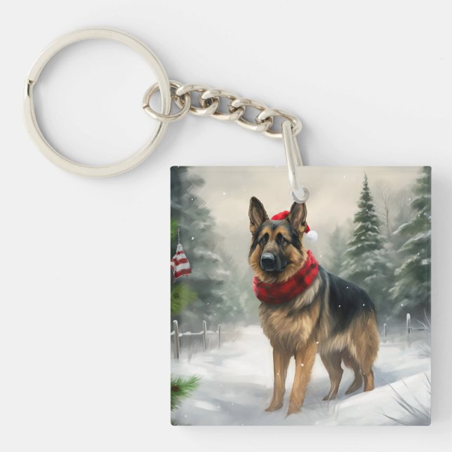 Chien berger allemand en Noël de neige (Devant)