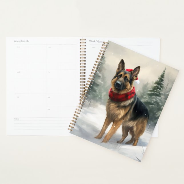 Chien berger allemand en Noël de neige (Devant avec enveloppe)