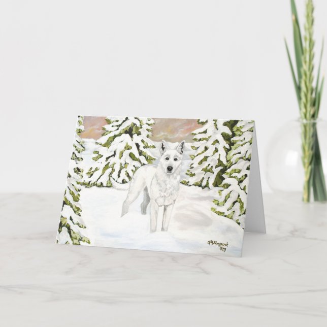 Chien blanc allemand berger en hiver carte neige (Devant)