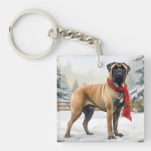 Chien Bouledogue Mastiff dans la neige de Noël
