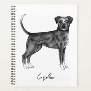 Chien Boxer Allemand En Noir Et Blanc & Texte Pers