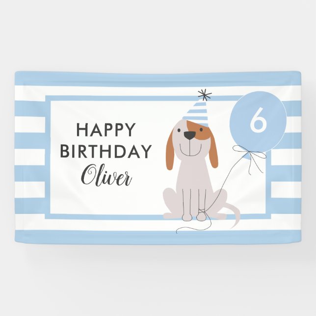 Chien Chien Chien Chien Anniversaire Bannière Bleu (Horizontal)