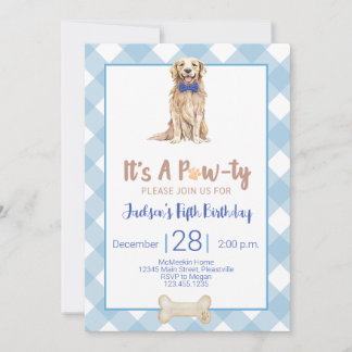 Chien Chiot Anniversaire Fête Invitation En vichy