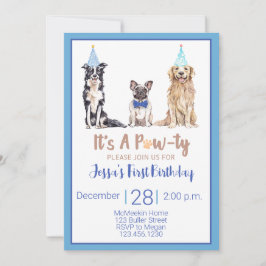Chien chiot Anniversaire Invitation Bleu Animal Pa