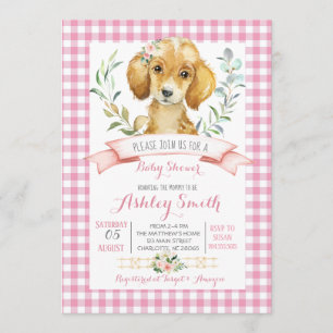Chien chiot baby shower invitation fille rose