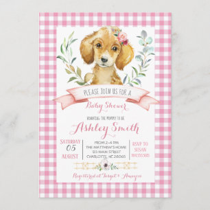 Chien chiot baby shower invitation fille rose