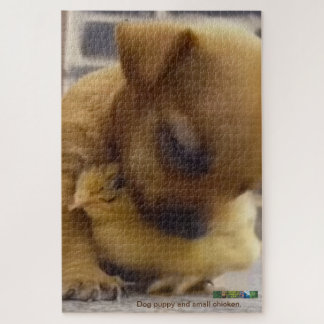 Chien chiot et petit puzzle de poulet.