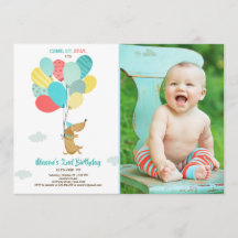 Chien chiot Invitation Anniversaire Ballons Garçon