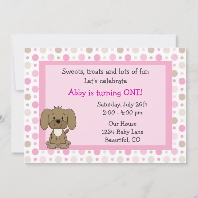 Chien chiot mignon 1er anniversaire Invitation pou (Devant)