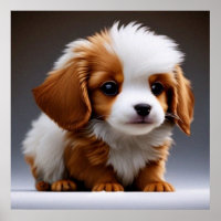 Chien chiot mignon brun et blanc poster