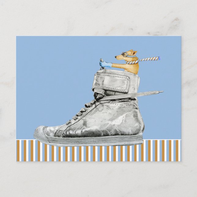 Chien conduisant une chaussure rayée Carte postale (Devant)