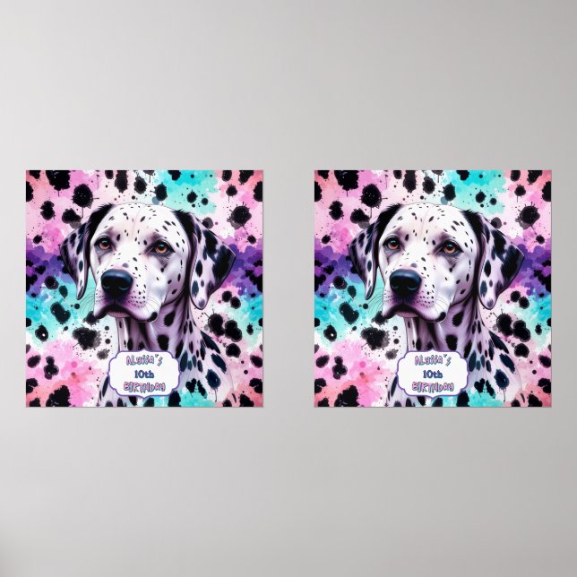 Chien dalmate rose violet turquoise Anniversaire (Recto)