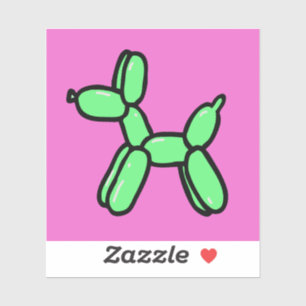 Chien de ballon en vert sur Sticker en Vinyle rose