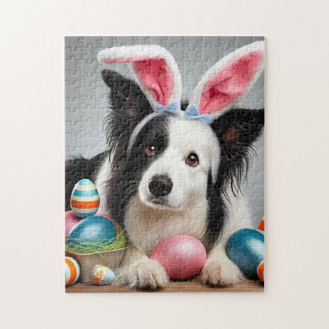 Chien de Border Collie de Pâques avec Puzzle de Œu (Vertical)