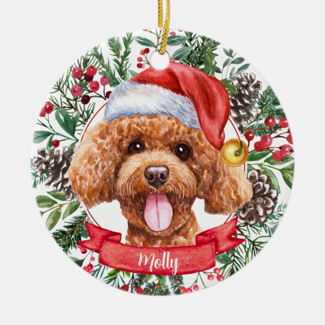 Chien de caniche Personnalisé Père Noël Ornement d (Devant)