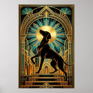 Chien de chasse Art Déco royal silhouette or