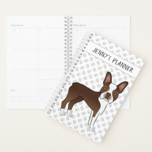 Chien de dessin animé Boston Terrier marron et tex