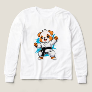 Chien de dessin animé joyeux en gi de karaté