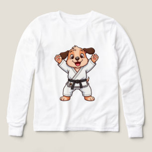 Chien de dessin animé joyeux en gi de karaté