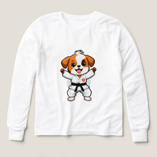 Chien de dessin animé joyeux en gi de karaté