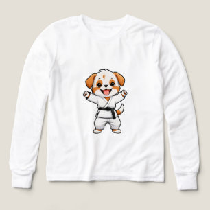 Chien de dessin animé joyeux en gi de karaté