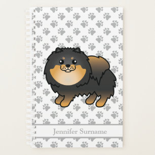 Chien de dessin animé Poméranie noir et feu & Text