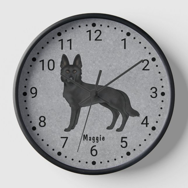 Chien de dessin de berger allemand noir horloge nu (Recto)