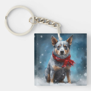 Chien de Heeler Bleu à Noël de neige