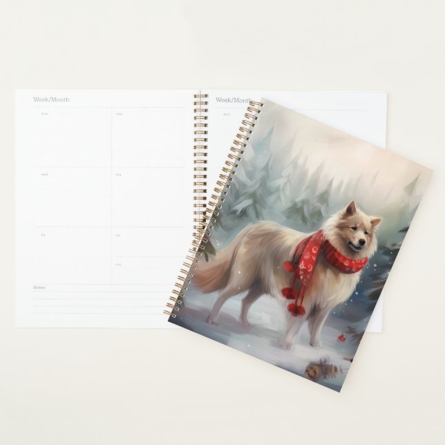 Chien de lappund finlandais à Noël de neige (Devant avec enveloppe)
