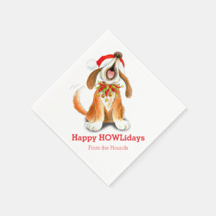 Chien de Noël chantant des serviettes en papier bl