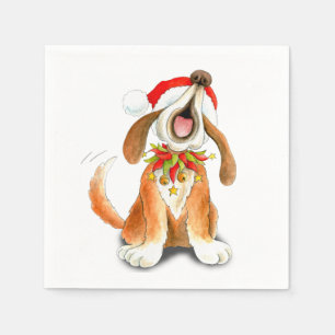 Chien de Noël chantant des serviettes en papier bl