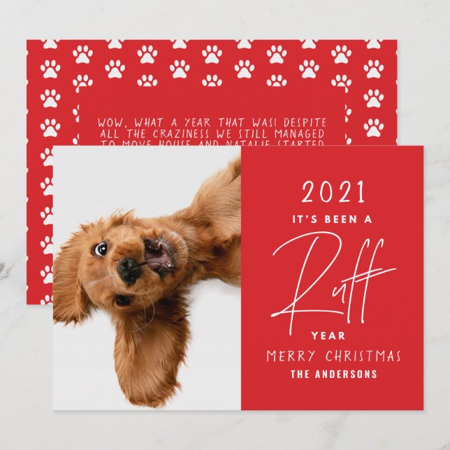 Chien de Noël drôle ruff année dans la carte d'exa (Devant / Derrière)