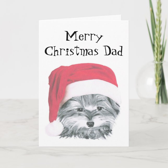 Chien de Noël Yorkie, Joyeux Carte Papa de Noël (Devant)