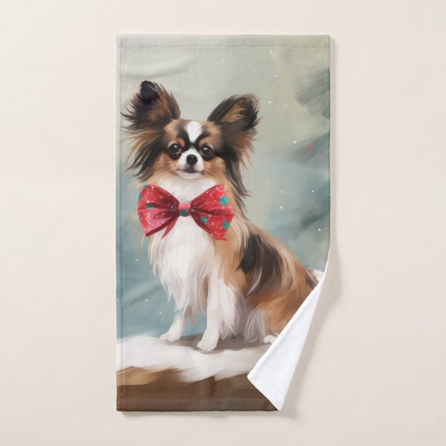 Chien de Papillon à Noël de neige (Serviette à main)
