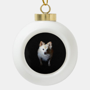 Chien de Pomeranian en ornement en céramique foncé