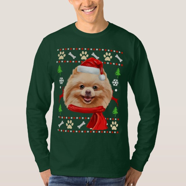 Chien de Poméranie Vilain T-shirt de Noël (Devant)