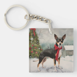 Chien de Rat Terrier à Noël de neige
