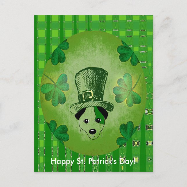 Chien de St. Patrick avec carte postale Shamrock (Devant)