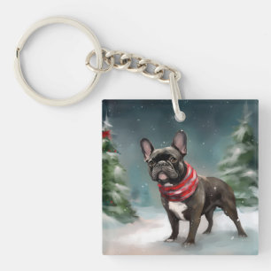 Chien de taureau français à Noël de neige
