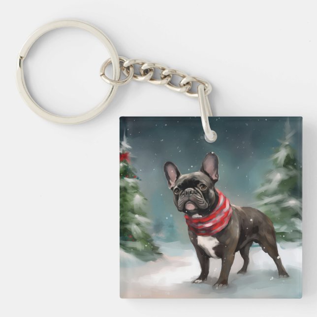 Chien de taureau français à Noël de neige (Devant)