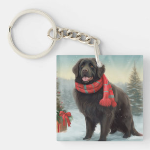 Chien de Terre-Neuve à Noël sous la neige