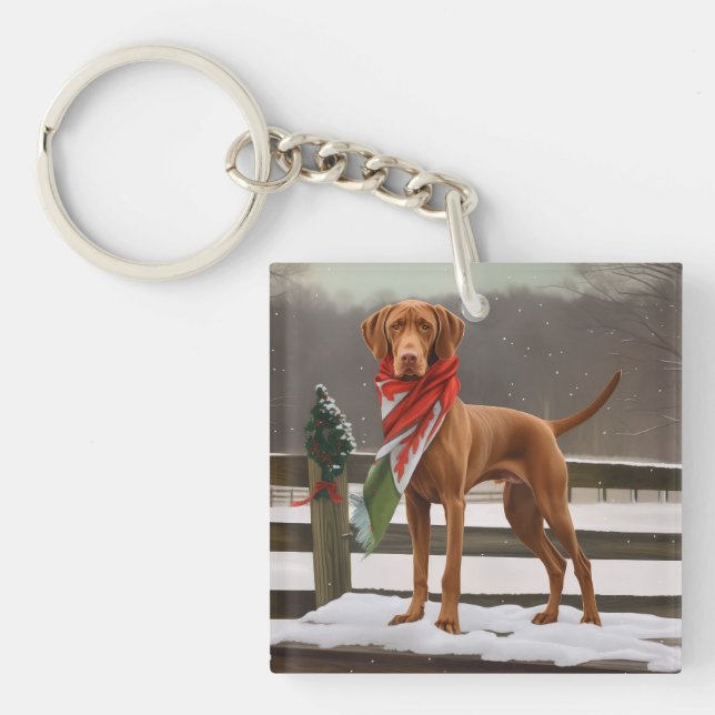 Chien de Vizsla à Noël de neige (Devant)
