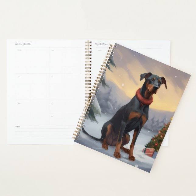 Chien Doberman pendant Noël de neige (Devant avec enveloppe)